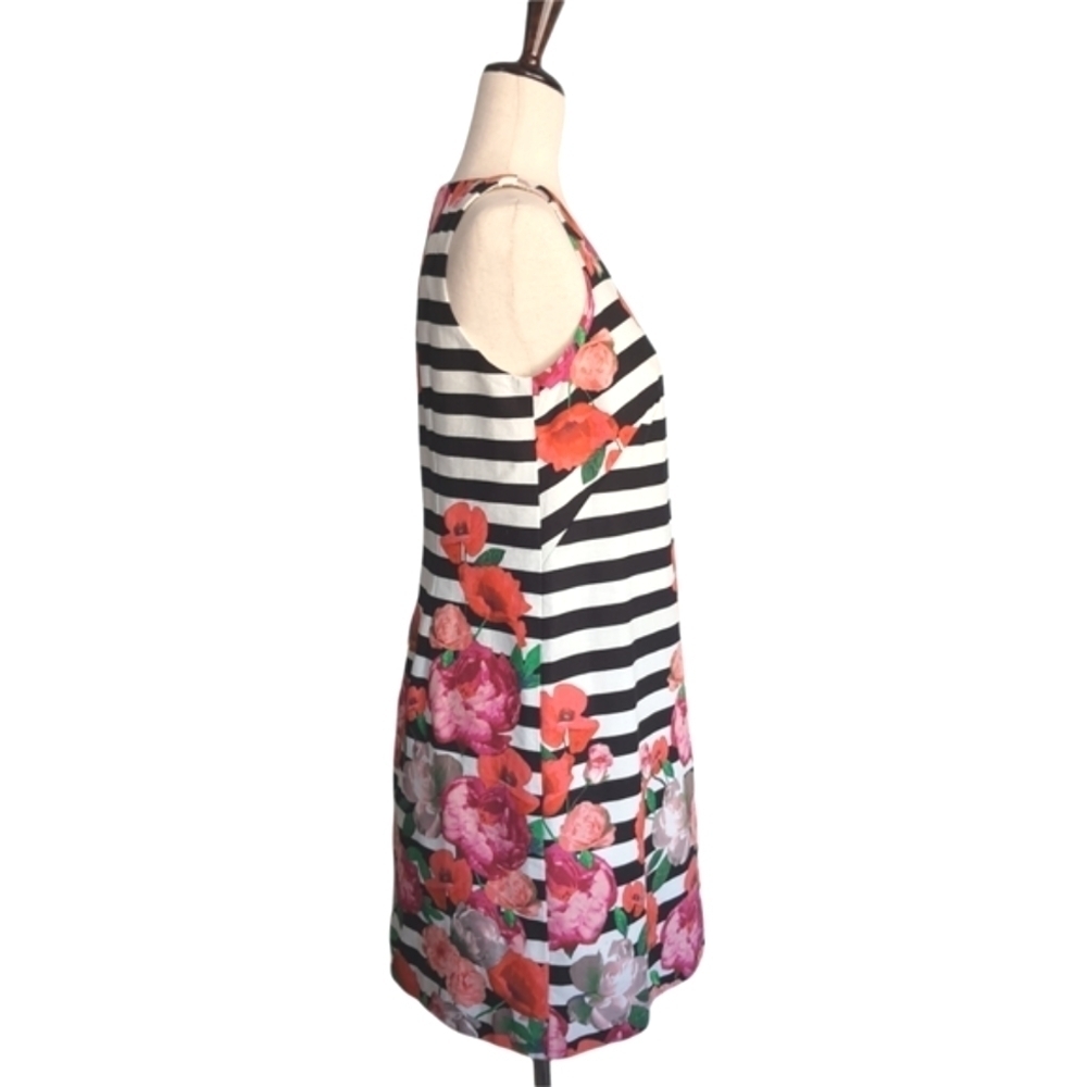 Sleeveless Sheath Dress Womens 6 Floral Striped Black and White Spring Party - Picture 8 of 12
